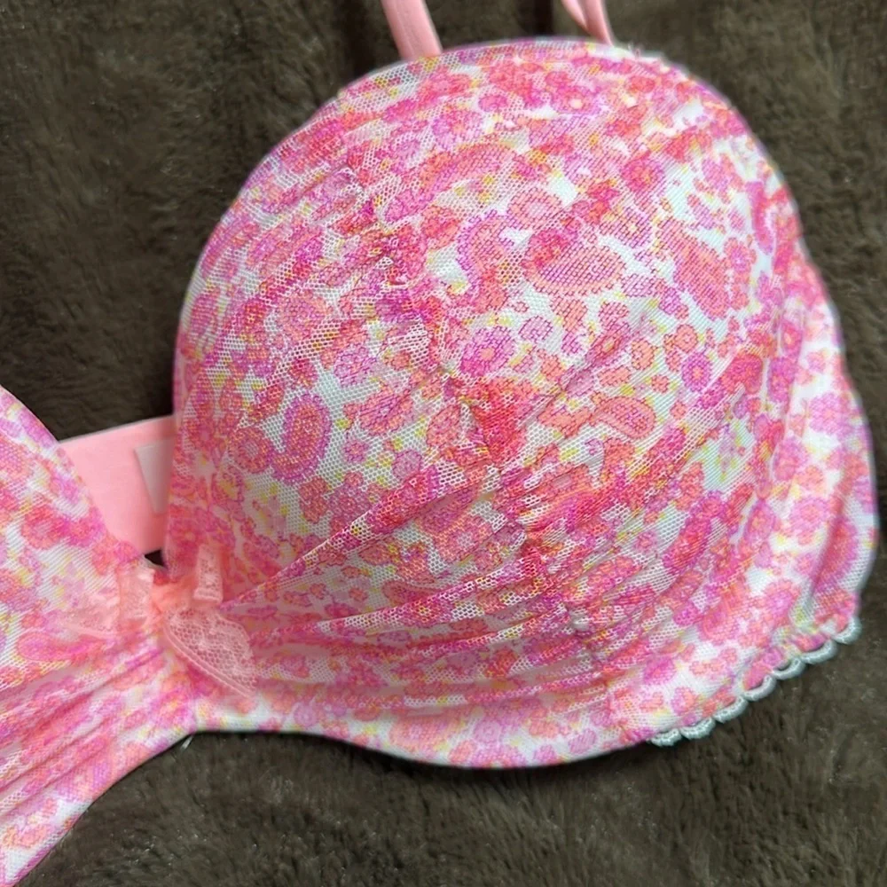 VICTORIAS SECRET Padded Demi Pink Floral Sz 34D